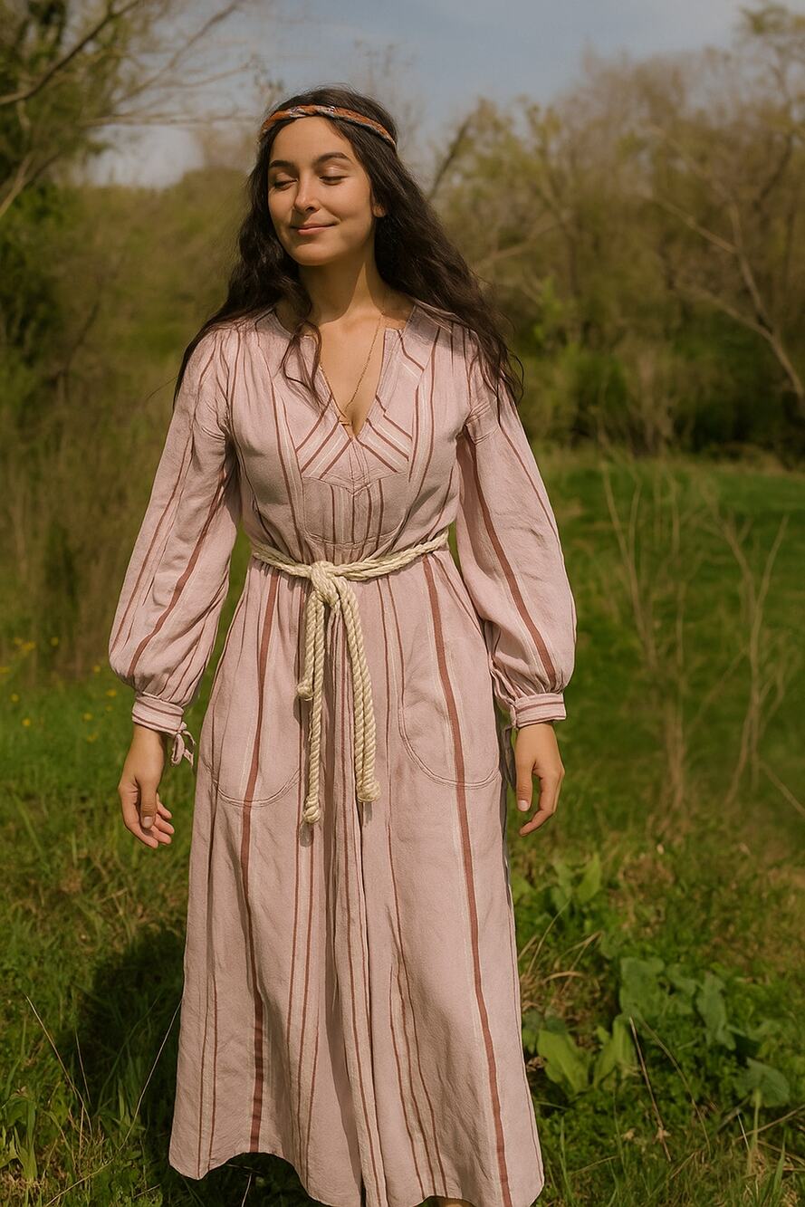 70s Vintage Young Edwardian by Arpeja Cotton Gauze Maxi Rope Belted Dress Size 5